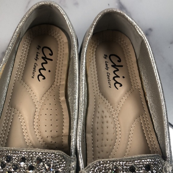 Lady Couture Rhinestone with Silver Metallic Flat Loafer - Size 36 - Picture 3 of 10